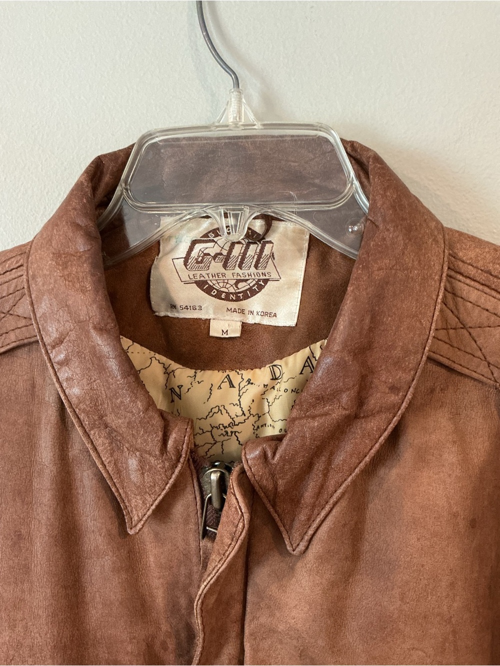 Vtg 90s Leather Bomber Flight Jacket Mens M Global Identity G-III Brown Lined - Picture 3 of 10